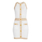 White Viscose Women Dress with Faux Gold Buttons