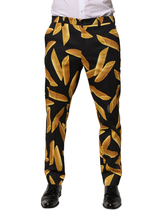 Black Pasta Print Tapered Men Pants