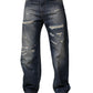 Blue Washed Tattered Cotton Men Jeans