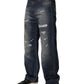 Blue Washed Tattered Cotton Men Jeans