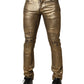 Gold Tattered Cotton Stretch Slim Denim Jeans