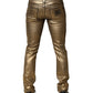 Gold Tattered Cotton Stretch Slim Denim Jeans