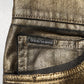 Gold Tattered Cotton Stretch Slim Denim Jeans