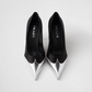 Black Satin And Metallic Silver Leather Pumps