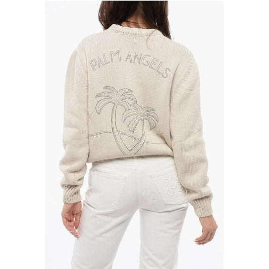 Wool Blend Crewneck Sweater With Studded Logo