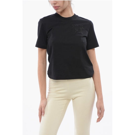 Cropped T-shirt With Embroidered Logo
