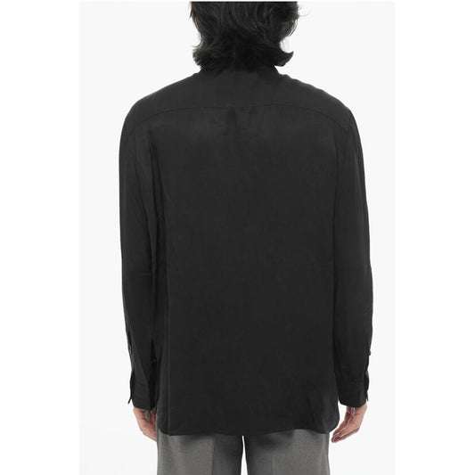 Solid Color Loose Fit Shirt with Double Breast Pocket