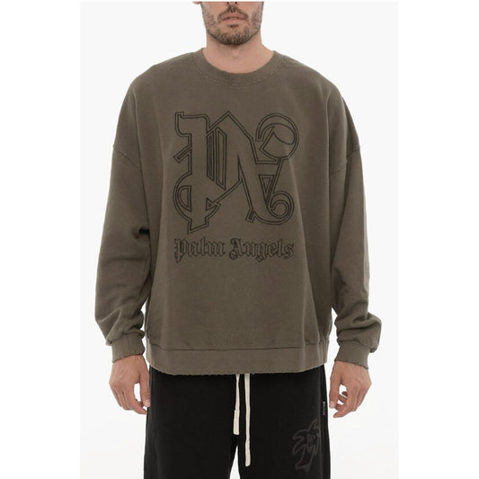 Vintage Effect Crew-Neck Sweatshirt with Embossed Monogram