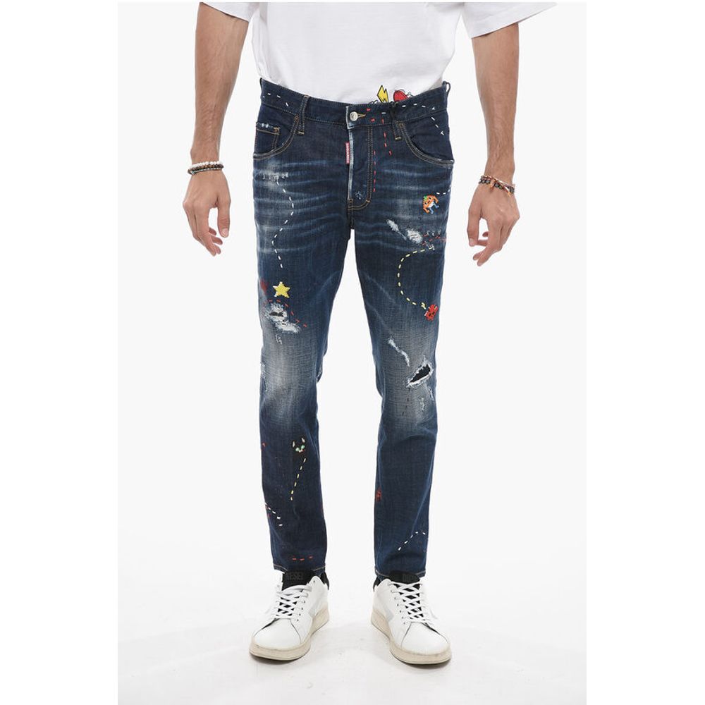 Embroidered Skater Denims with Dark Wash