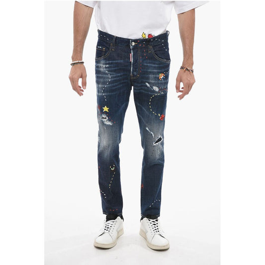 Embroidered Skater Denims with Dark Wash
