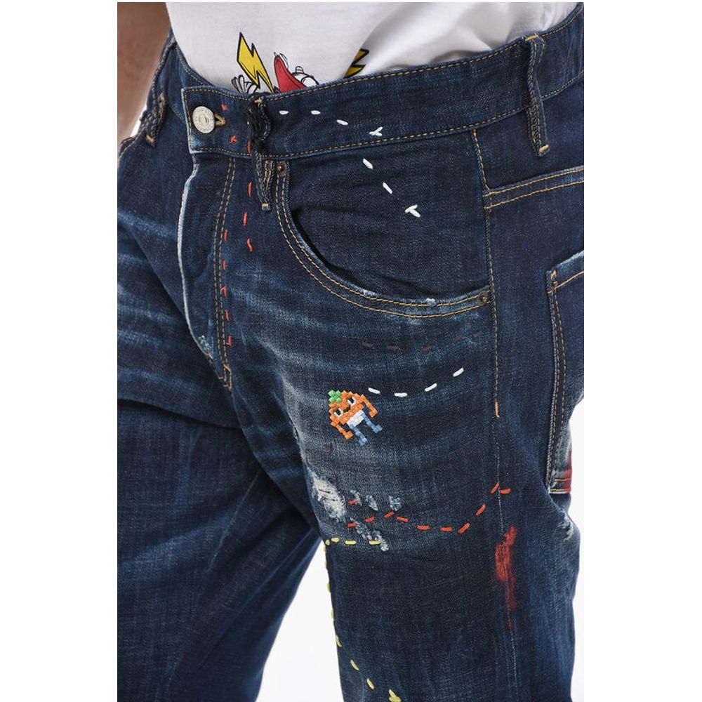 Embroidered Skater Denims with Dark Wash
