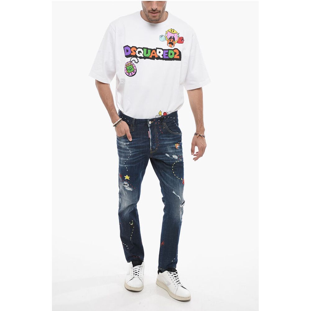 Embroidered Skater Denims with Dark Wash