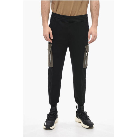 Brushed Cotton Cargo Sweatpants with Contrasting Pockets