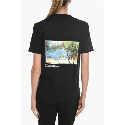 Solid Color W.KJERAG NATIONAL Crew-neck T-Shirt with Back Pr