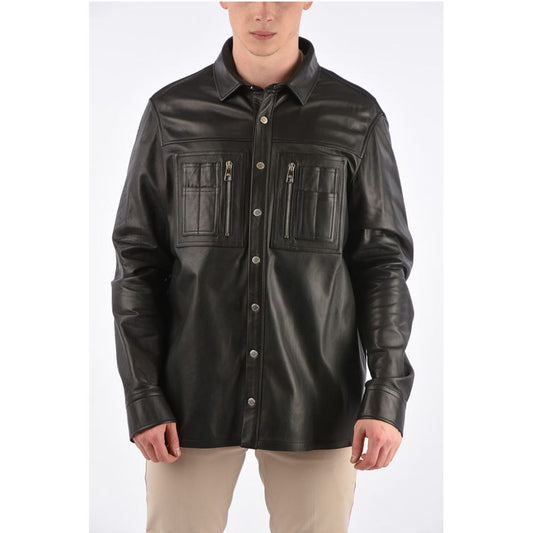 Leather Loose Fit Shirt with Snap Buttons