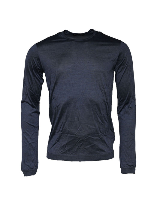 Dark Blue Silk Crew Neck Sweatshirt Sweater