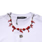White Embellished Cotton Crew Neck T-shirt