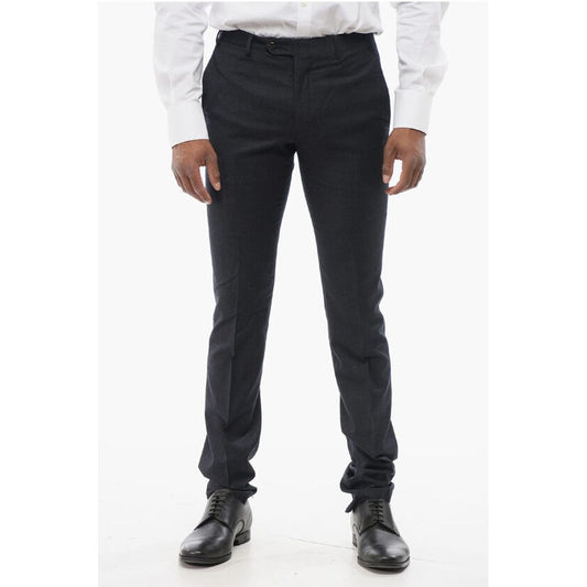 Pin Check Wool Blend Pants with Belt Loops