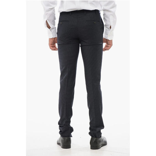 Pin Check Wool Blend Pants with Belt Loops