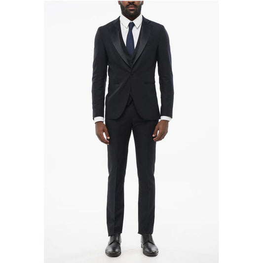Wool Single Breasted Blazer With Satin Lapel