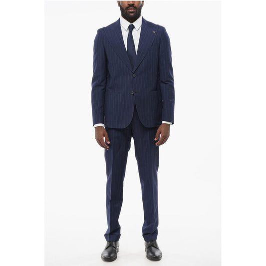 Striped Wool Blend Suit With Peak Lapel