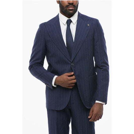 Striped Wool Blend Suit With Peak Lapel