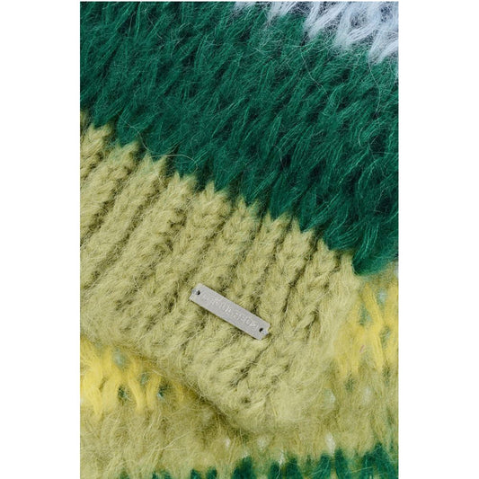 Striped Mohair Blend Scarf with Silver Tone Logo