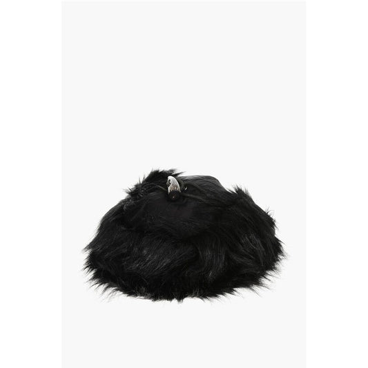 SKI Solid Color Cap with Contrasting Logo and Faux Fur Detai