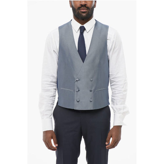 CODE Blended Silk Double-Brested Vest with Slit Pocket