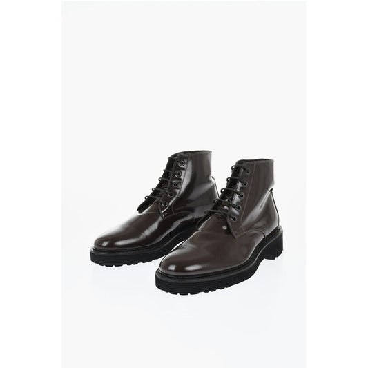 Solid Color Patent Leather Ankle Boots with Vibram Sole