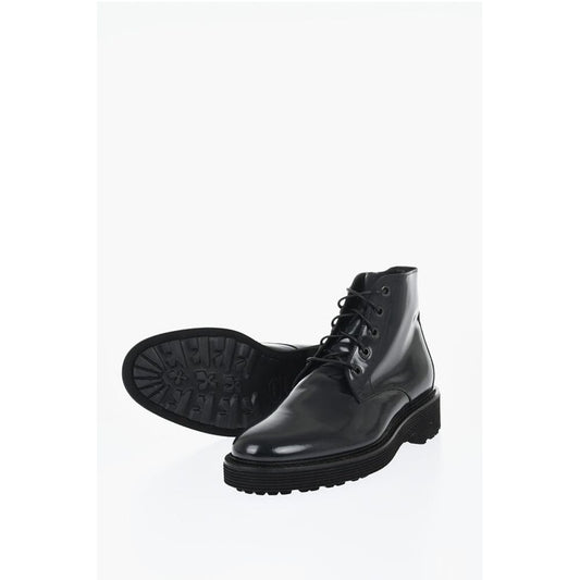 Solid Color Patent Leather Ankle Boots with Vibram Sole