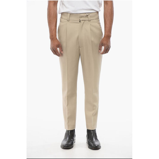 Single-pleated Virgin Wool Pants with Belt Loops