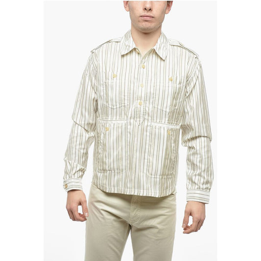 Silk Blend Utility Shirt with Balanced Stripe Motif