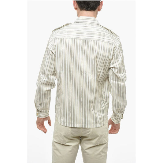 Silk Blend Utility Shirt with Balanced Stripe Motif