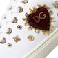White Leather Gold Red Heart Sneakers Shoes