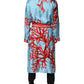 Blue Red Coral Print Wrap Robe Coat Jacket