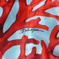 Blue Red Coral Print Wrap Robe Coat Jacket