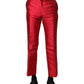 Red Polyester Cropped Dress Pants
