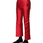 Red Polyester Cropped Dress Pants