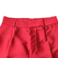 Red Polyester Cropped Dress Pants