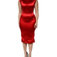 Red Acetate Sleeveless Sheath Midi Dress