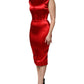 Red Acetate Sleeveless Sheath Midi Dress