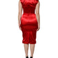 Red Acetate Sleeveless Sheath Midi Dress