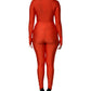 Red Nylon Turtleneck Bodycon Jumpsuit Dress