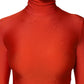 Red Nylon Turtleneck Bodycon Jumpsuit Dress