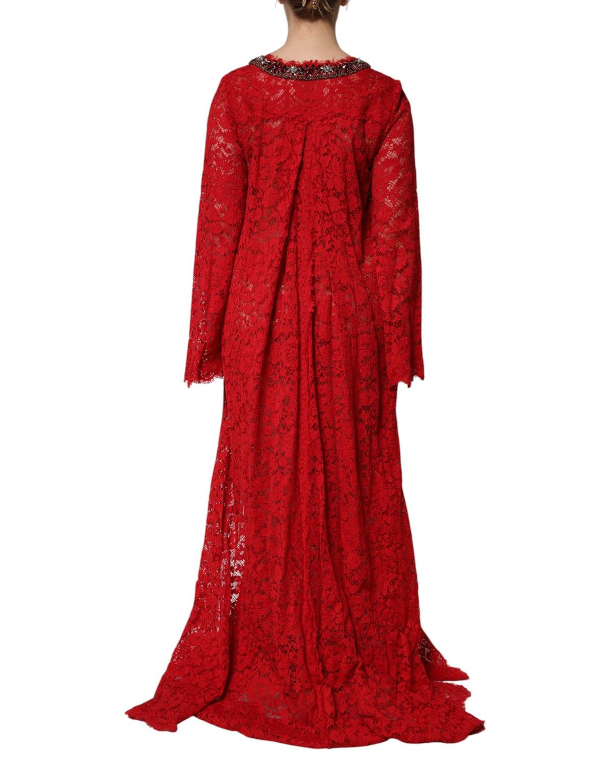 Red Floral Lace Rhinestone Embellished Dress