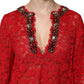 Red Floral Lace Rhinestone Embellished Dress