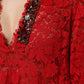 Red Floral Lace Rhinestone Embellished Dress
