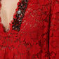 Red Floral Lace Rhinestone Embellished Dress