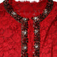 Red Floral Lace Rhinestone Embellished Dress